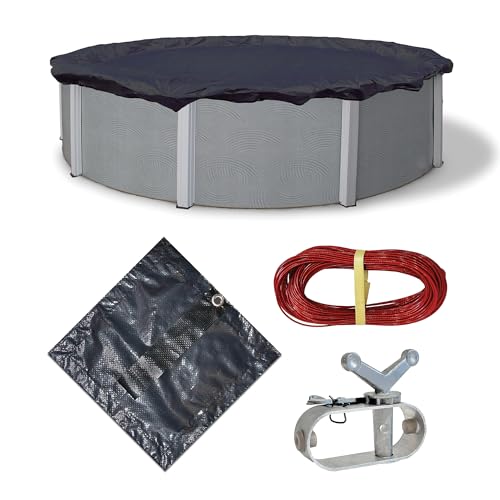 Blue Wave Bronze 8-Year 21 ft Round Above Ground Pool Cover for Winter– Durable & Weather-Resistant Polyethylene – 4 ft Overlap, Black Underside, Reinforced Grommets, Winch, Cable – Navy Blue - Image 4