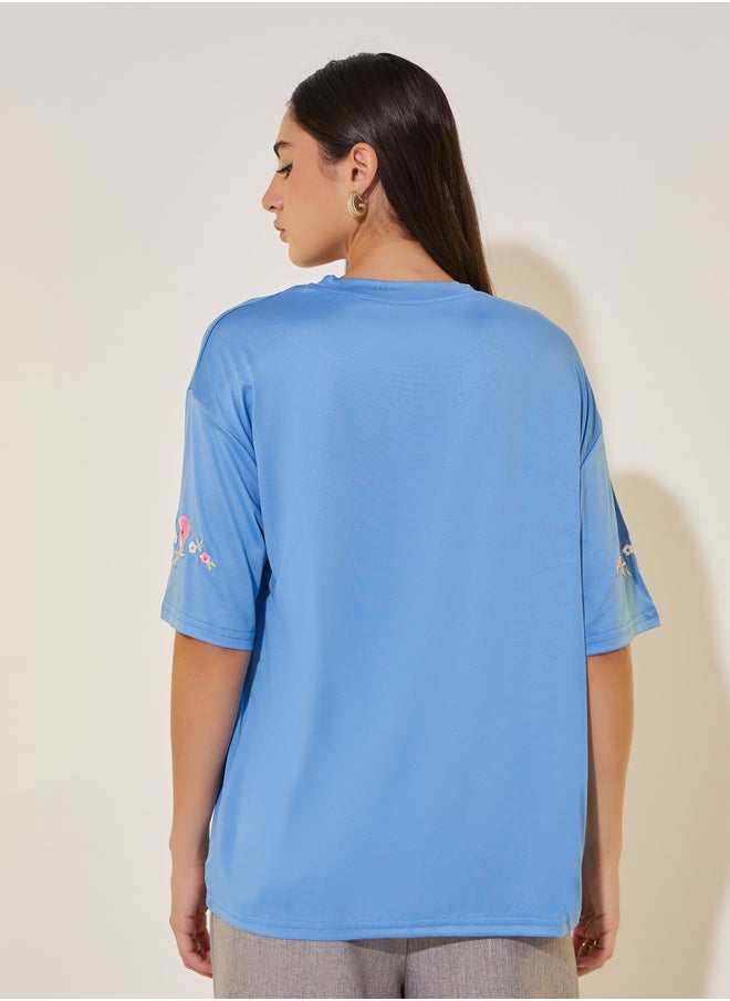 Take Two Take Two Round Neck Short Sleeve Embroidered T-Shirt  - Image 5