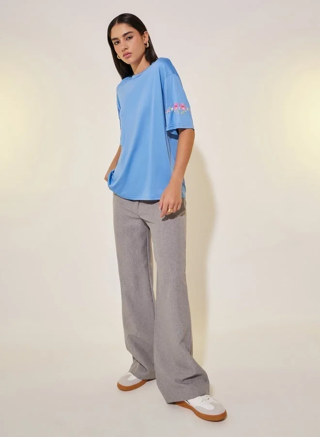 Take Two Take Two Round Neck Short Sleeve Embroidered T-Shirt