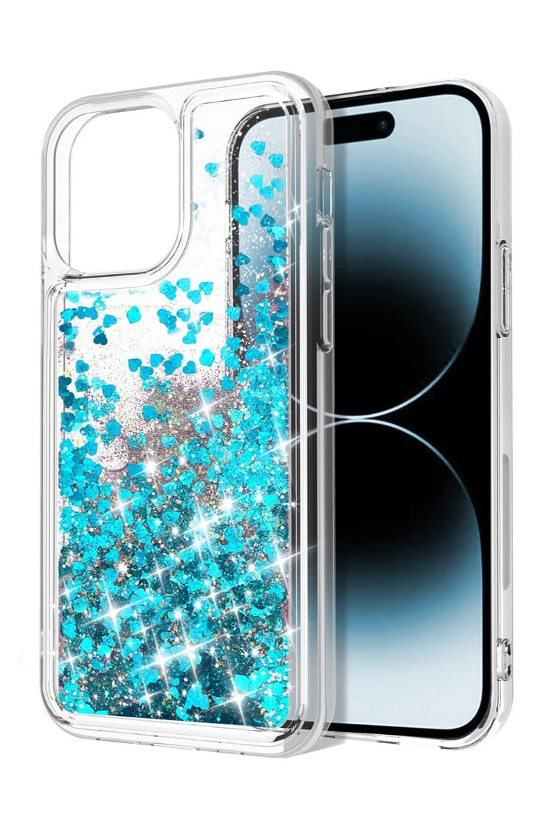 كايس كلوب جراب iPhone 14 Pro Max لامع - غطاء رفيع لامع على شكل قلب أزرق عائم سائل مع مصد TPU شفاف مقاوم للصدمات - جراب أنيق للنساء والفتيات** - Image 3