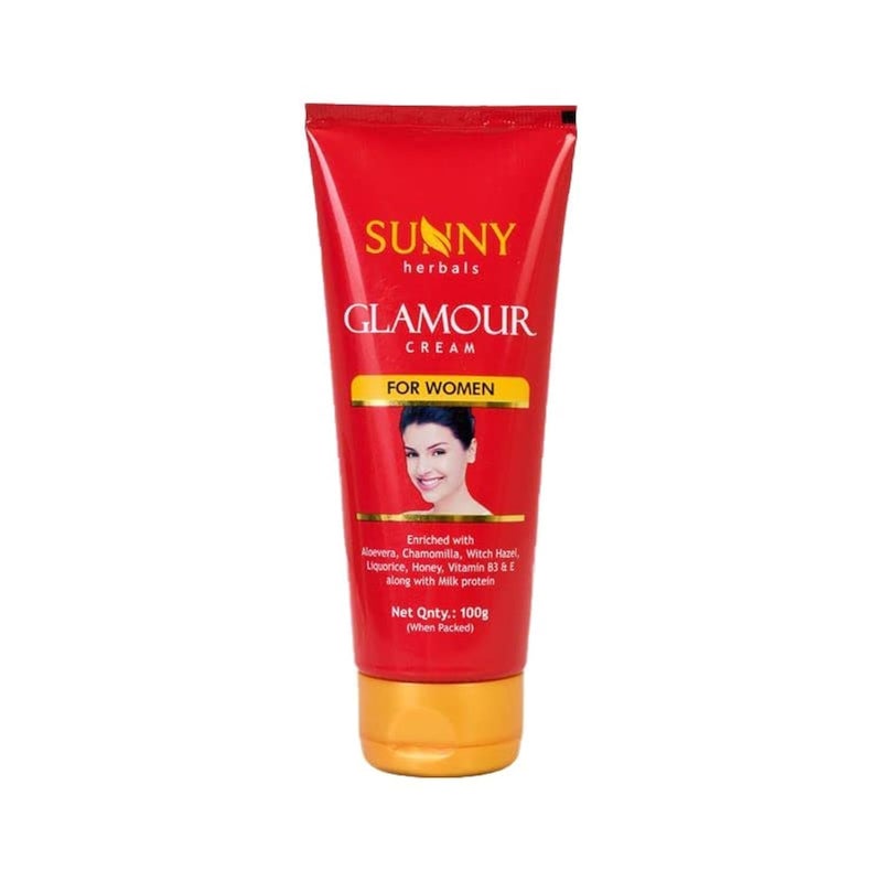 Sunny Herbals Glamour Cream To Moisturize  Lightens Skin Tone  Protects From Darkening Effect of Sun  Restores Damaged Skin Cells  Enriched With Aloe Vera Chamomilla Vitamin B3  E  For Women 100 gm - Image 1