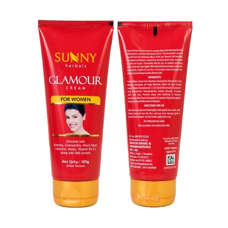 Sunny Herbals Glamour Cream To Moisturize  Lightens Skin Tone  Protects From Darkening Effect of Sun  Restores Damaged Skin Cells  Enriched With Aloe Vera Chamomilla Vitamin B3  E  For Women 100 gm - Image 4