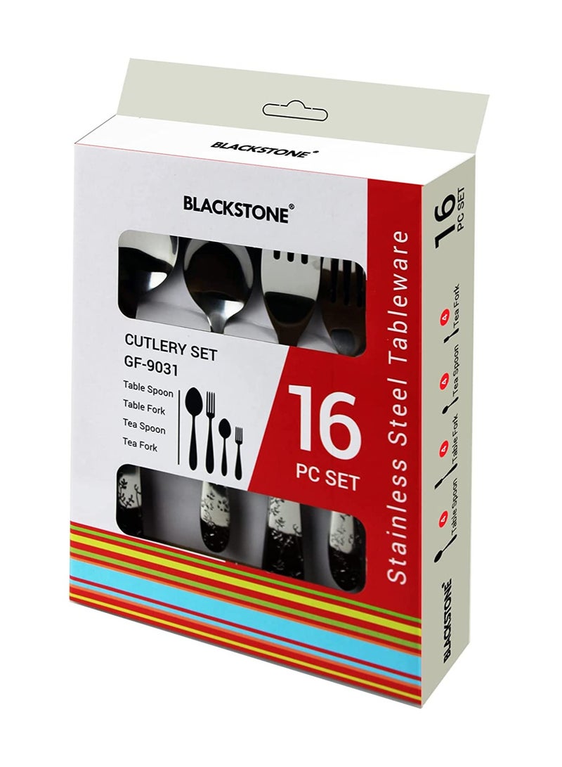 BLACKSTONE طقم أدوات مائدة من الفولاذ المقاوم للصدأ 16 قطعة - ملعقة شاي، شوكة شاي، ملعقة طعام، شوكة طاولة - Image 2