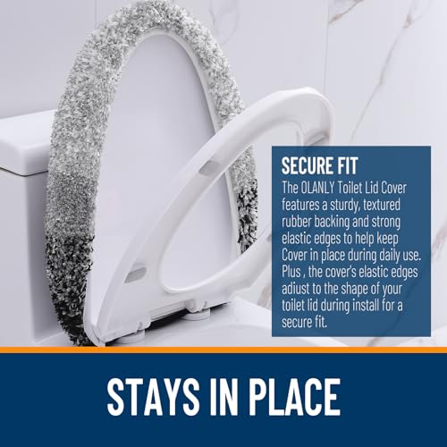 OLANLY Soft Microfiber Bathroom Toilet Lid Cover, Machine Washable Covers, 17.5x15, Stays in Place Rubber Backing, Fits Most Round, Elongated and Oblong Lids, Accessories Decor, Black - Image 4