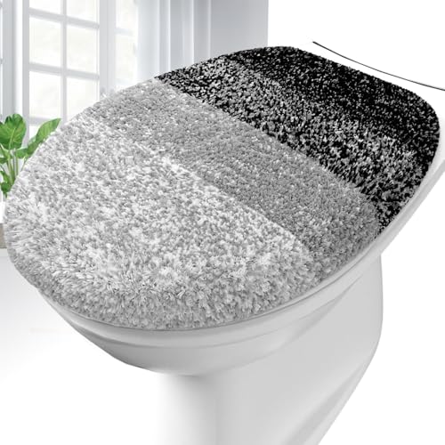 OLANLY Soft Microfiber Bathroom Toilet Lid Cover, Machine Washable Covers, 17.5x15, Stays in Place Rubber Backing, Fits Most Round, Elongated and Oblong Lids, Accessories Decor, Black - Image 1
