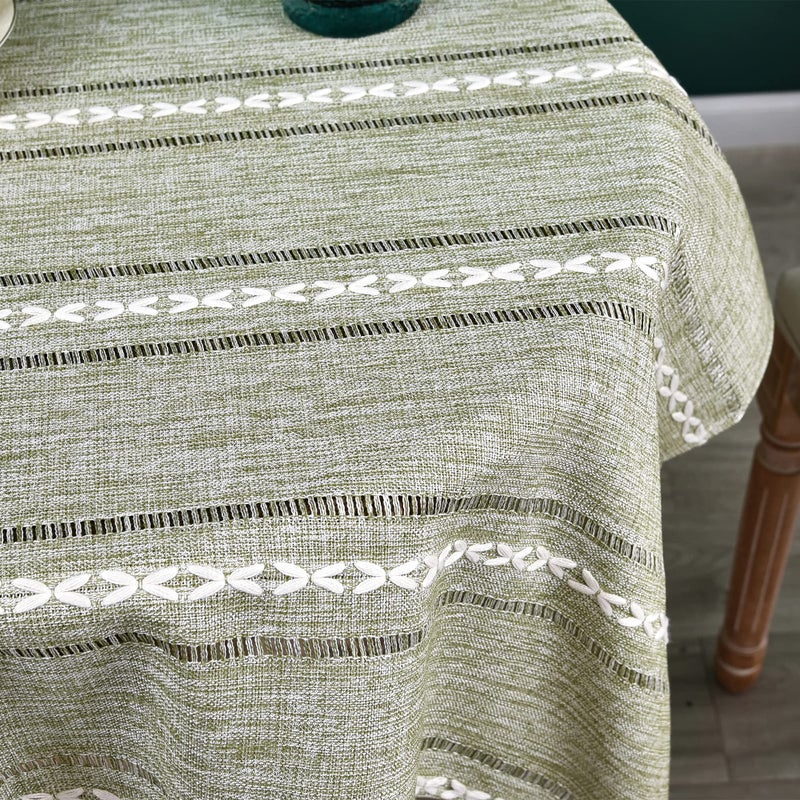 NEWISHER Rustic Farmhouse Embroidered Small Square Tablecloth Jacquard Striped Table Cloth Linen Texture Washable Side Table Cover Kitchen Dining Home Decoration Green 36x36 inch - Image 5