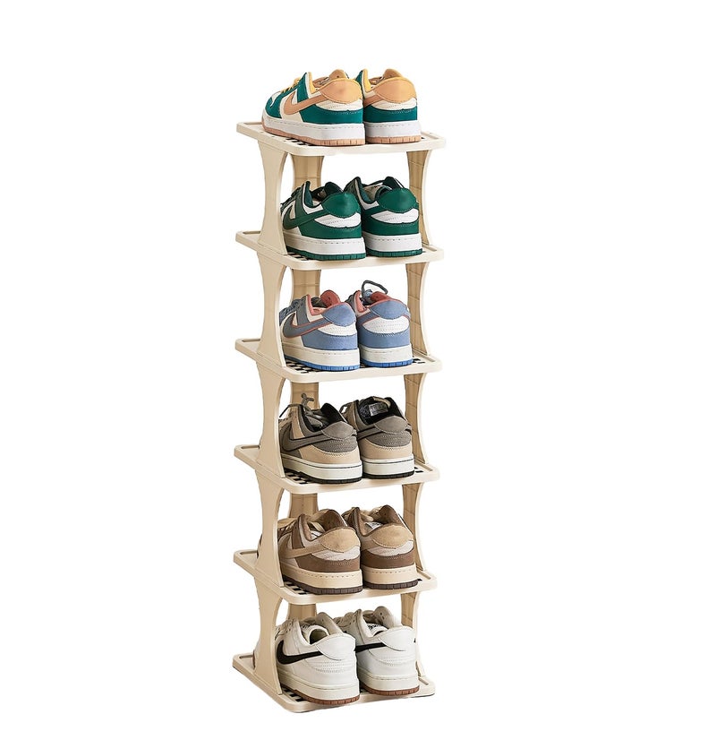 UFORU Vertical Shoe Rack 6 Tier Adjustable Shoe Organizer Small Shoe Shelf for Closet, Narrow Entryway, or Bedroom Easy to Assemble and Disassemble Holds Up to 7 Pairs of Shoes (White) - Image 1