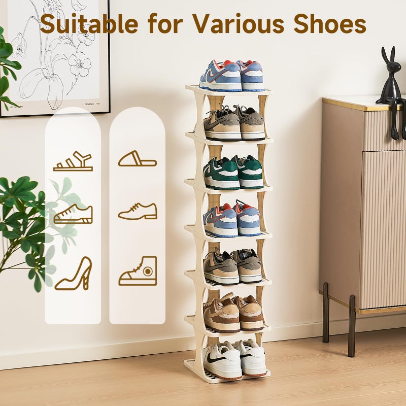 UFORU Vertical Shoe Rack 6 Tier Adjustable Shoe Organizer Small Shoe Shelf for Closet, Narrow Entryway, or Bedroom Easy to Assemble and Disassemble Holds Up to 7 Pairs of Shoes (White) - Image 3