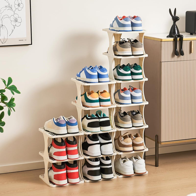 UFORU Vertical Shoe Rack 6 Tier Adjustable Shoe Organizer Small Shoe Shelf for Closet, Narrow Entryway, or Bedroom Easy to Assemble and Disassemble Holds Up to 7 Pairs of Shoes (White) - Image 2
