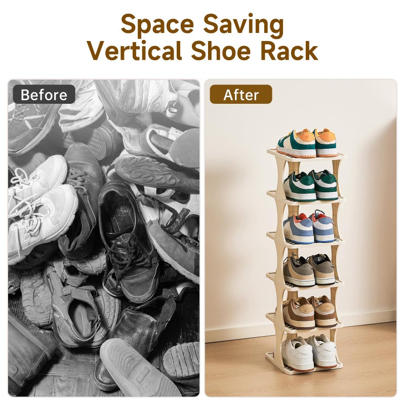 UFORU Vertical Shoe Rack 6 Tier Adjustable Shoe Organizer Small Shoe Shelf for Closet, Narrow Entryway, or Bedroom Easy to Assemble and Disassemble Holds Up to 7 Pairs of Shoes (White) - Image 5
