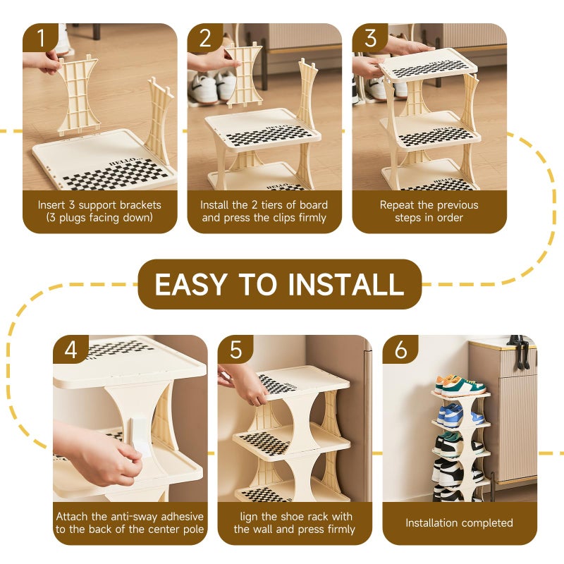 UFORU Vertical Shoe Rack 6 Tier Adjustable Shoe Organizer Small Shoe Shelf for Closet, Narrow Entryway, or Bedroom Easy to Assemble and Disassemble Holds Up to 7 Pairs of Shoes (White) - Image 4