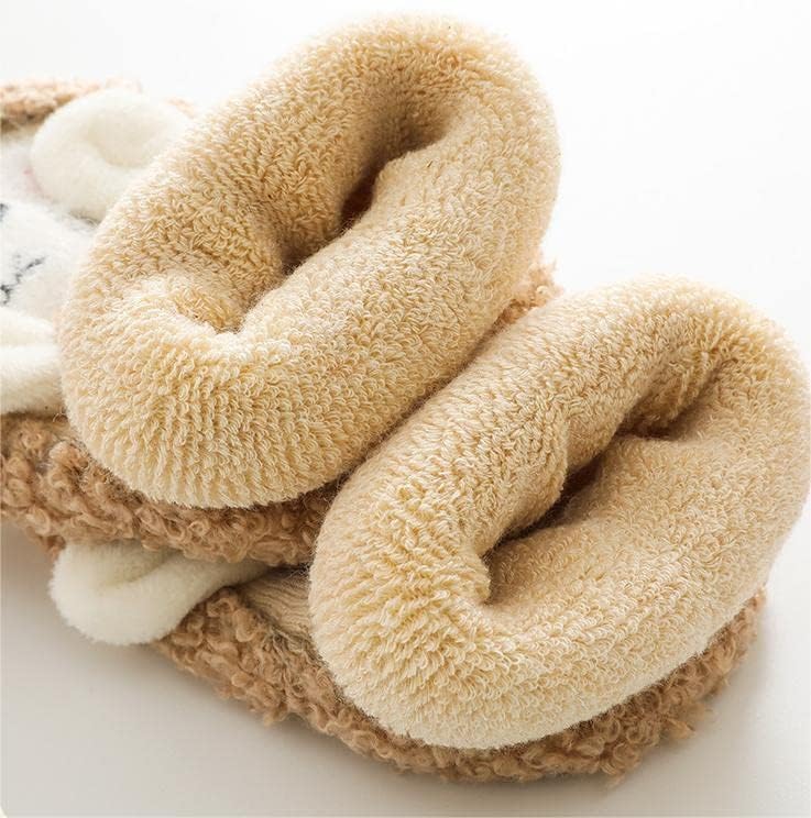 klarako Baby Cartoon Plush Cotton Toddler Shoes,Boy Girls Toddlers Thickened Animal Non-Skid Indoor Slipper Winter Warm Shoes Socks (Beige,13cm-for 12-18Months) - Image 3
