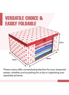 Kuber Industries Kuber Industries Pack of 3 Polka Dot Saree Cover | Clothes Organizer For Wardrobe | Storage Organizer For Saree- Suit-Shirt-Lehanga | Saree Cover With Zip | Red & White  - Image 3
