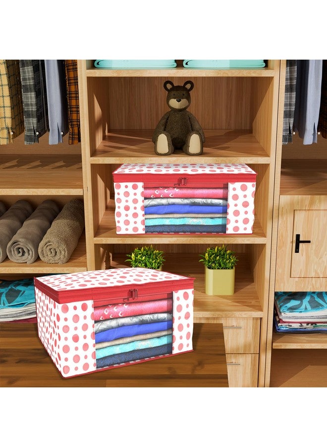 Kuber Industries Pack of 3 Polka Dot Saree Cover | Clothes Organizer For Wardrobe | Storage Organizer For Saree- Suit-Shirt-Lehanga | Saree Cover With Zip | Red & White - Image 2