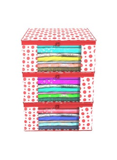 Kuber Industries Kuber Industries Pack of 3 Polka Dot Saree Cover | Clothes Organizer For Wardrobe | Storage Organizer For Saree- Suit-Shirt-Lehanga | Saree Cover With Zip | Red & White  - Image 1