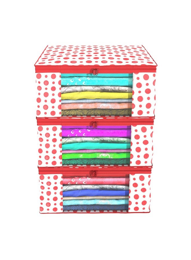 Kuber Industries Pack of 3 Polka Dot Saree Cover | Clothes Organizer For Wardrobe | Storage Organizer For Saree- Suit-Shirt-Lehanga | Saree Cover With Zip | Red & White - Image 1