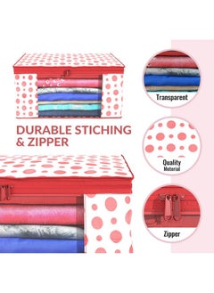 Kuber Industries Kuber Industries Pack of 3 Polka Dot Saree Cover | Clothes Organizer For Wardrobe | Storage Organizer For Saree- Suit-Shirt-Lehanga | Saree Cover With Zip | Red & White  - Image 4
