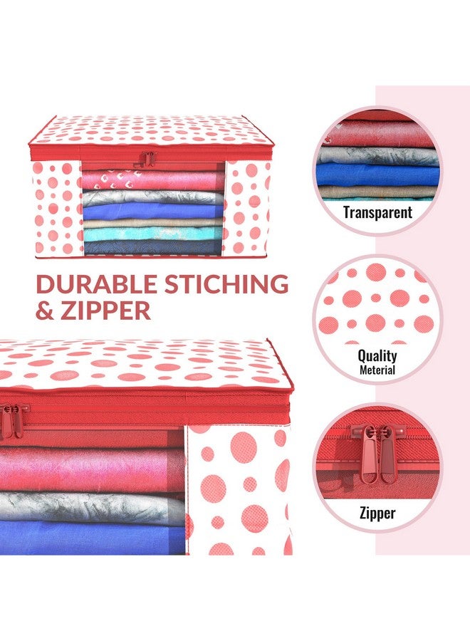 Kuber Industries Pack of 3 Polka Dot Saree Cover | Clothes Organizer For Wardrobe | Storage Organizer For Saree- Suit-Shirt-Lehanga | Saree Cover With Zip | Red & White - Image 4