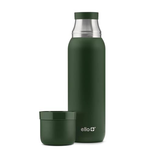 Ello Therma 32oz Insulated Stainless Steel Thermos for Hot Cold Beverages with Leak Proof Lid Builtin Cup Triple Wall Insulation Hot 24 Hrs Perfect for CoffeeTea Dishwasher Safe Green - Image 1