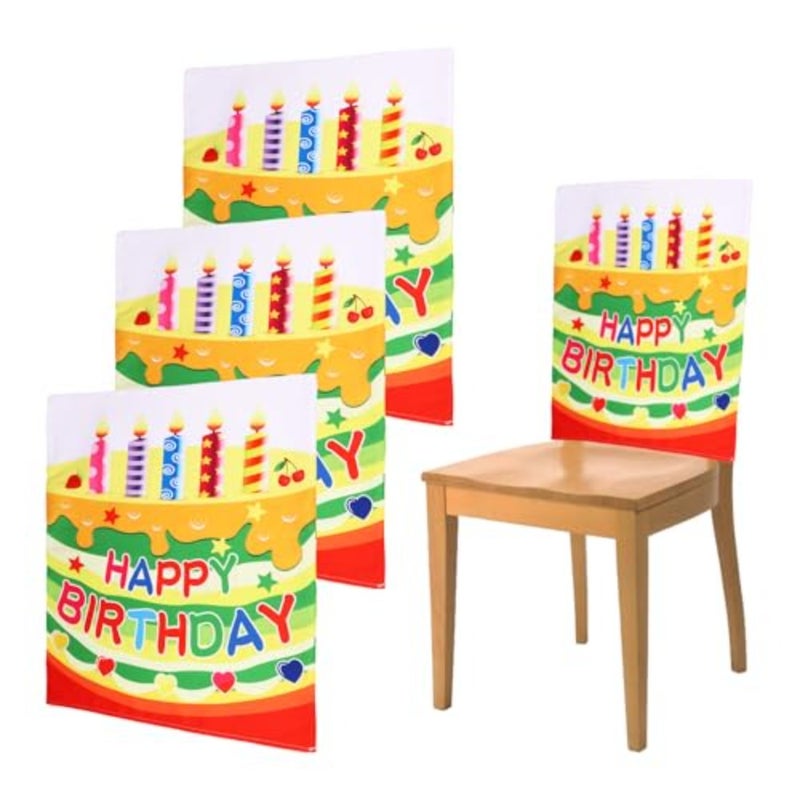 Happy Birthday Chair Cover Washable Polyester Birthday Chair Back Cover Party Decoration for Classroom School Office Party Pack of 4 - Image 1