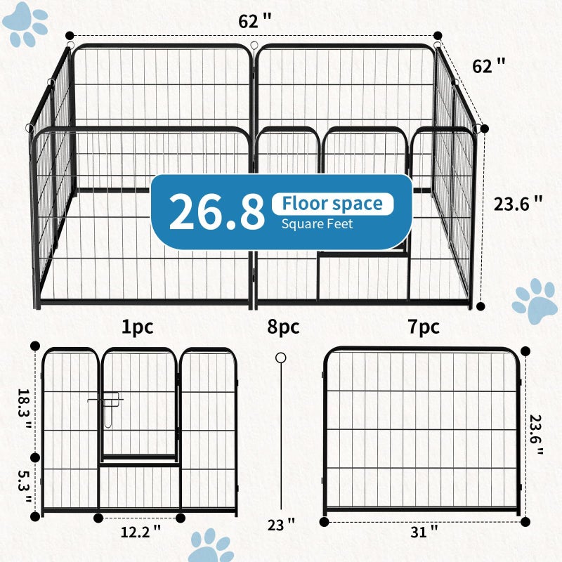 NEWBULIG Dog Playpen 8 Panels 24" Height Foldable Heavy Duty Metal Dog Exercise Playpen Puppy Fence for Indoor Outdoor Yard - Image 3