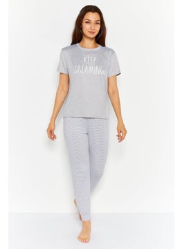 Women 2 Pieces Graphic Pyjama Set, Heather Grey