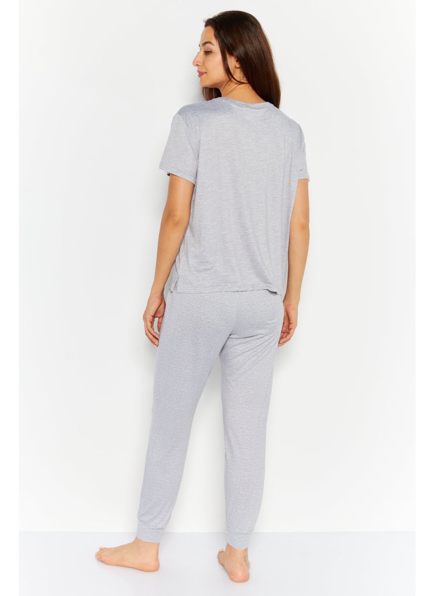 Rae Dunn - Women 2 Pieces Graphic Pyjama Set, Heather Grey - Image 1