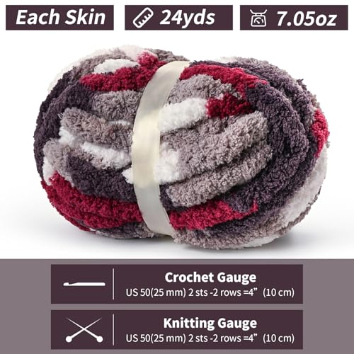 Waikxin 10 Pack Jumbo Chunky Yarn for Hand Knitting, Fluffy Chunky Chenille Yarn for Crocheting, Variegated Chunky Knit Baby Blanket Yarn, 240 yds /70.5 oz Super Bulky Yarn（White-Grey-Wine Red ） - Image 2