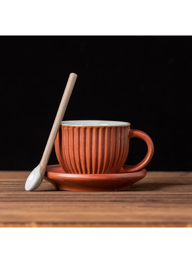 NIBEMINENT - Retro Creative Coarse Pottery Coffee Mug with Saucer Niche Design Ceramic Kiln Tea Cup 200ml - Image 1