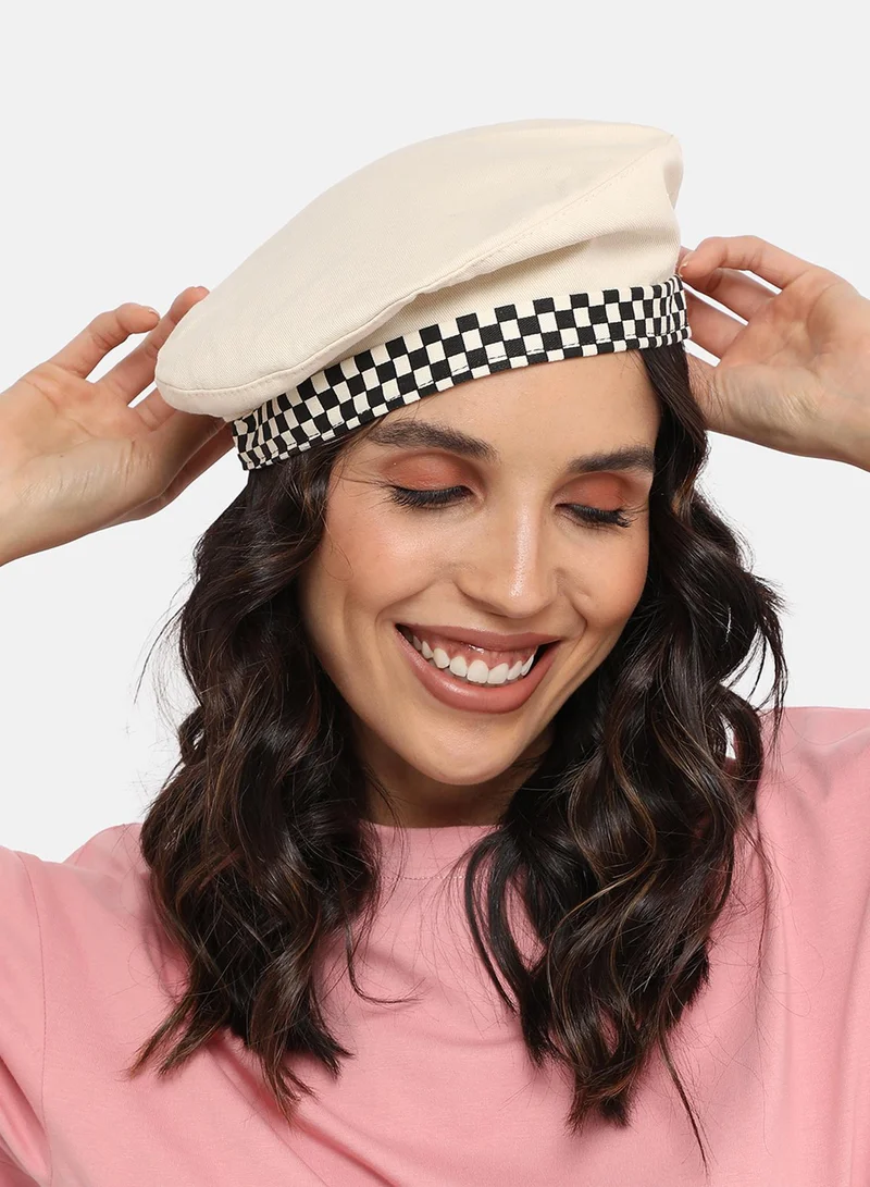 Haute Sauce Checkered Lined Beret Hat - White