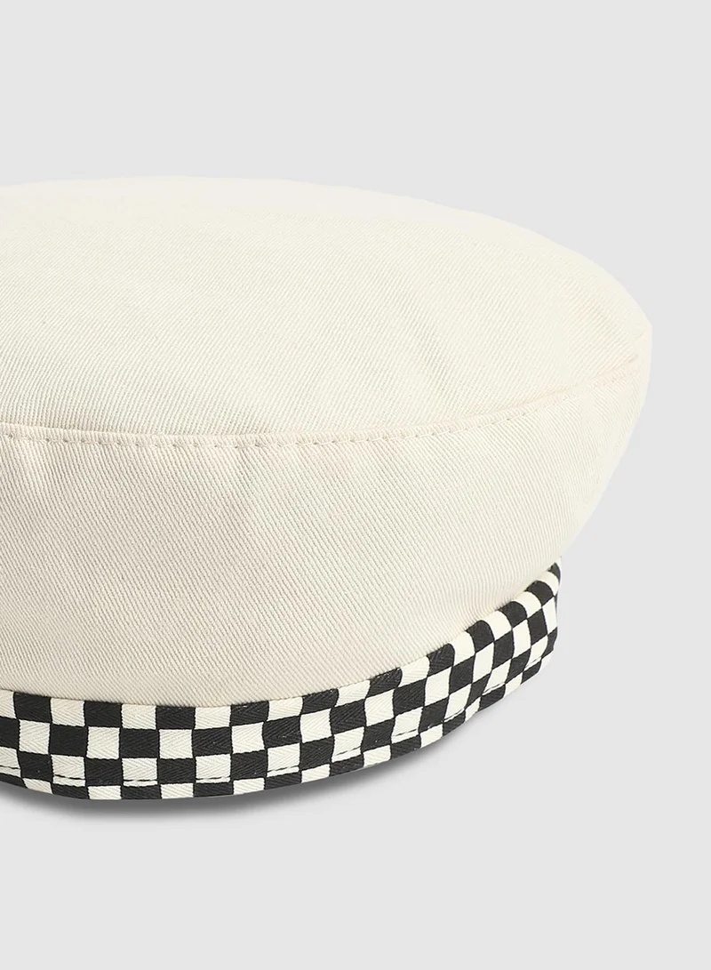 Haute Sauce Checkered Lined Beret Hat - White