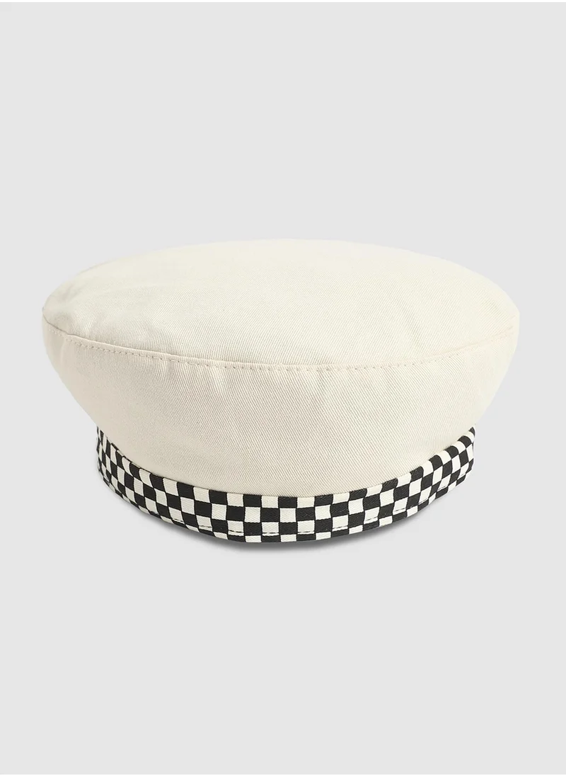 صوص هاوت Checkered Lined Beret Hat - White