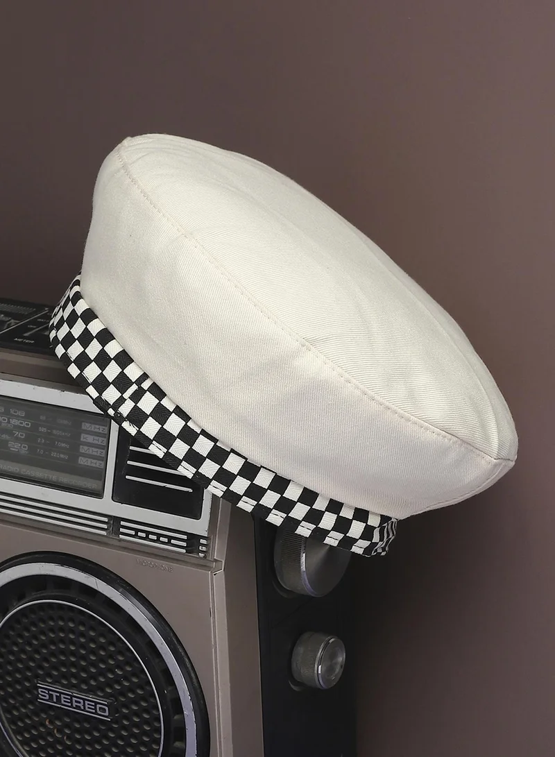 Haute Sauce Checkered Lined Beret Hat - White