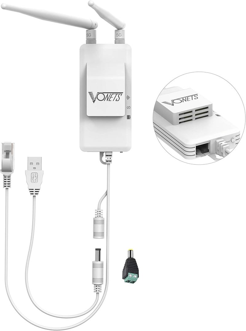 Vonets 5GHz Industrial Mini WiFi Router Bridge Repeater, WiFi to Ethernet Adapter, Wireless Bridge Converts RJ45 Connection to Wireless, 2 External Antennas, DC/USB, VAP11S-5G with Smart Cooling Fan - Image 1
