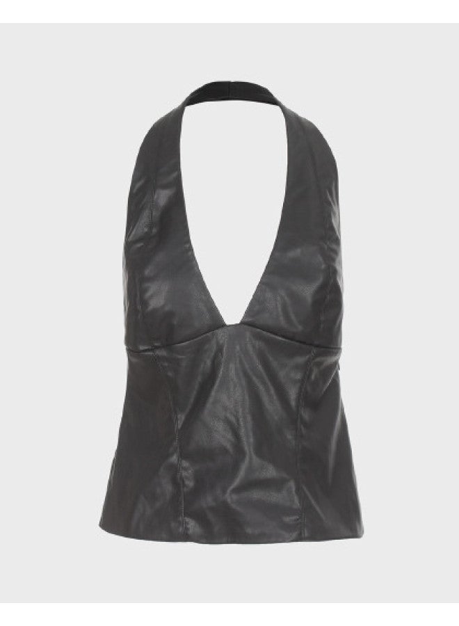 Zara women's Solid Color Faux Leather High-waisted Sleeveless Halter Top - Image 1