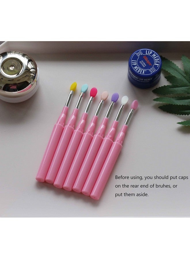 LORMAY 7Pcs Silicone Makeup Brushes With Caps. Perfect Tools For Applying Cream Or Liquid Lip Mask And Eyeshadow (Pink) - Image 3