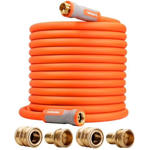 YAMATIC Garden Hose 5/8 in x 100 ft, Ergonomic Swivel Fittings, Burst 600 PSI, Heavy Duty, Flexible and Lightweight Water Hose with 2 Set Quick Connect - Image 1