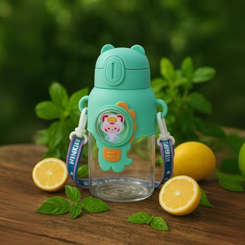 Veejet joyland 600ml Kids Sipper Water Bottle with Anti-Leak Cartoon Spacer | Spill-Proof, Durable for School,Travel, and Everyday Use with Straw Drinking Bottle | Gift for Birthday | Color : (Green) - Image 2