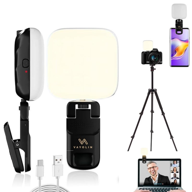 VAYOLIN Continuous LED Video Portable Light with 100 Beads, Dimmable & Rechargeable Clip-On Camera Light for Zoom, Light for Video Shooting YouTube, Laptop, Tripod, and Photography Light (Black) - Image 1