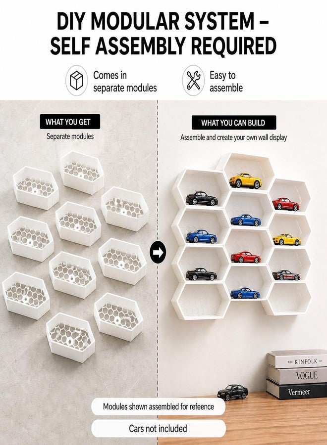 HICHISO Modular 1:64 Scale Die cast Cars Display | Premium Wall Display | Mini Car Showcase for Collectors | Compatible with HOT Wheels, Matchbox, Mini GT (Without Toys) | White (Value Pack of 6) - Image 5