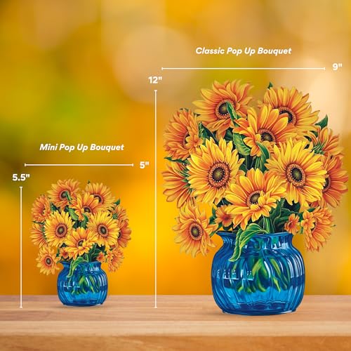 Freshcut Paper Pop Up Cards, Mini Sunflowers, 6 Inch Mini Sized Forever Flower Bouquet 3D Popup Greeting Cards, Birthday Cards, Get Well Gifts, Blank Notecard & Envelope - Image 4