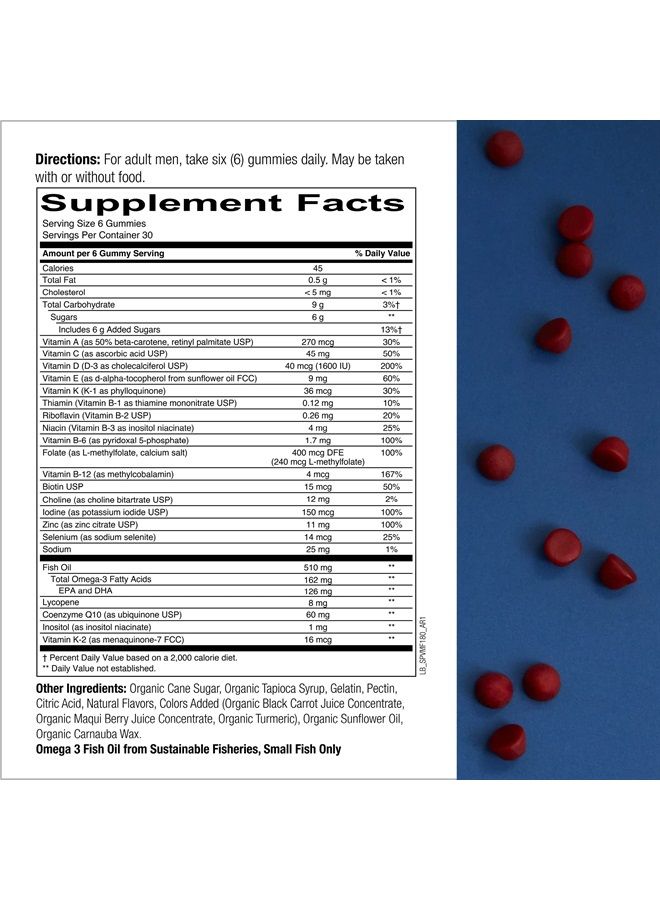 SmartyPants Men's Formula, Daily Multivitamin for Men: Vitamins C, D3, Zinc, Omega 3, CoQ10, & B12 for Immune Support, Energy, Prostate & Heart Health, Fruit Flavor, 180 Gummies (30 Day Supply) - Image 2