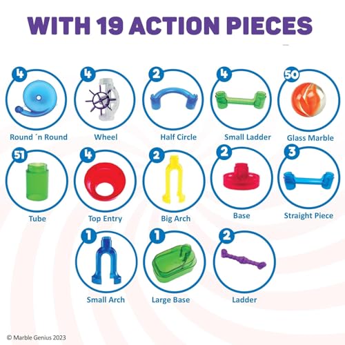 Marble Genius Marble Run - 130 Complete Pieces Maze Track Toys for Adults, Teens, Toddlers & Kids Aged 4-8 Years Old, (80 Translucent Marbulous Pieces + 50 Glass-Marble Set), Starter Set - Image 5