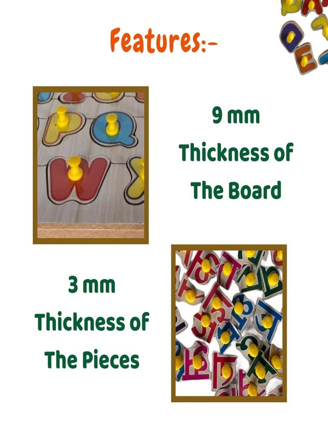 WOODINGO 4 in 1 Hindi Vyanjan, Swar, English Alphabets & Numbers Wooden Puzzle Board for Kids | Educational Learning Montessori Toy for Preschool & Nursery Children | Best Gift for Boys & Girls (3+ Years) - Image 4
