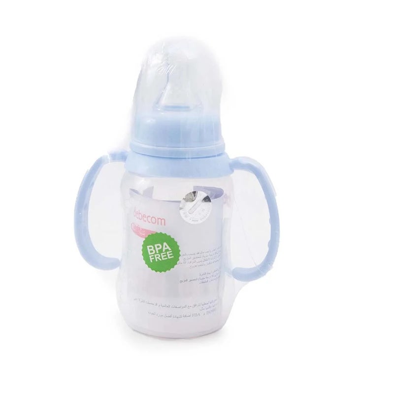 Bebecom Standard Pc Feeding Bottle With Silicone Head, Blue Handle 125Ml (A337) - Image 1