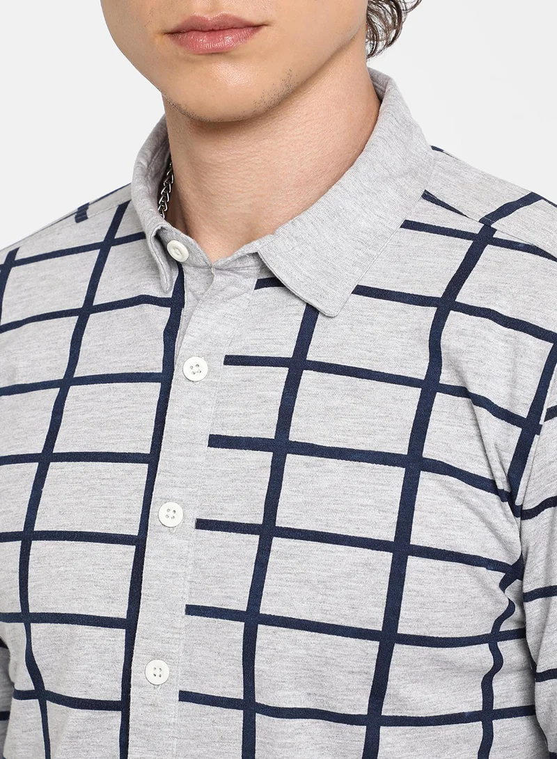 كامبوس سوترا Men's Grey Graph Check Shirt