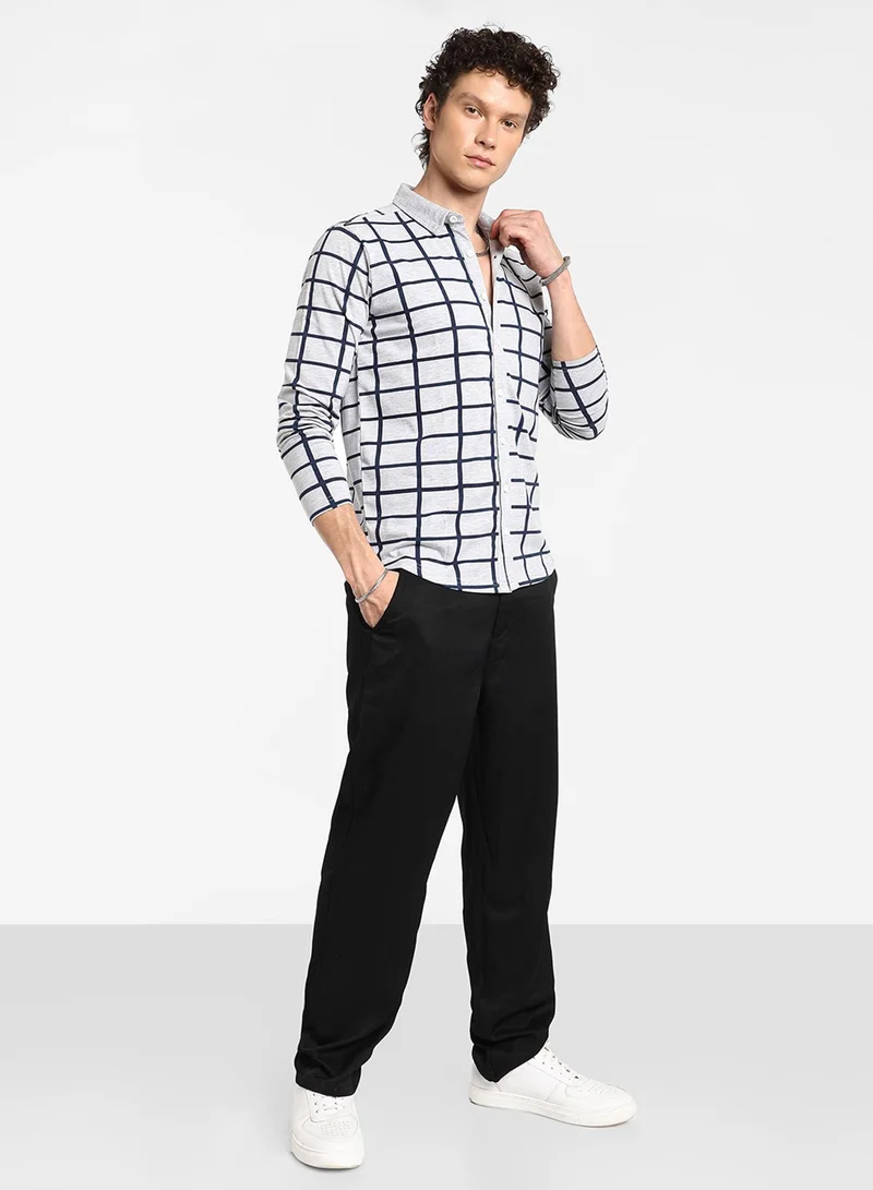 كامبوس سوترا Men's Grey Graph Check Shirt