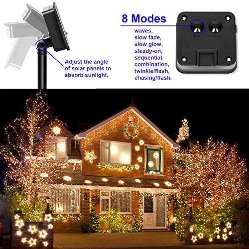 YAOZHOU Solar String Lights for Outside, Fairy Lights Outdoor Waterproof, Warm White 2Pack Total 200LED 66Ft 8 Modes Mini Small Solar Powered Lights for Christmas, Garden, Patio, Fence, Balcony - Image 5