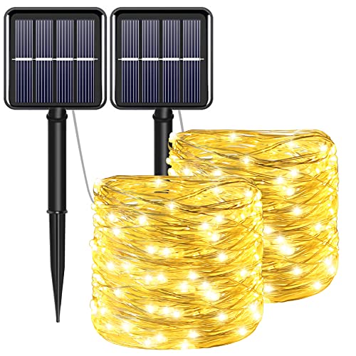 YAOZHOU Solar String Lights for Outside, Fairy Lights Outdoor Waterproof, Warm White 2Pack Total 200LED 66Ft 8 Modes Mini Small Solar Powered Lights for Christmas, Garden, Patio, Fence, Balcony - Image 1