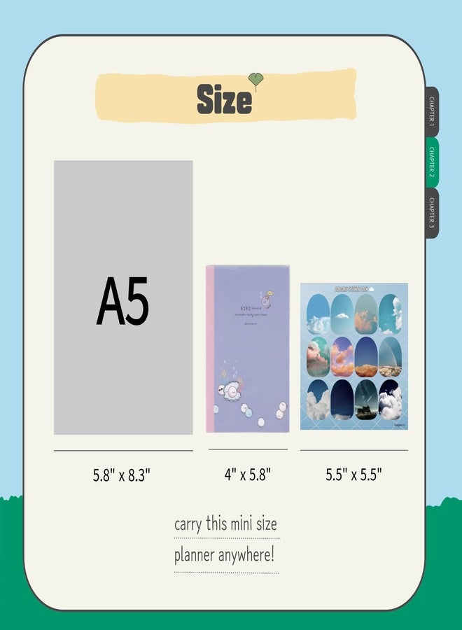 dalgaru Kawaii Mini Korean Weekly Undated Planner + 1 sticker sheet - 128 pages, Soft PVC Cover Cute Small stationery for school, academic, teens, women, girls (Cookie Dough (Blue)) - Image 3